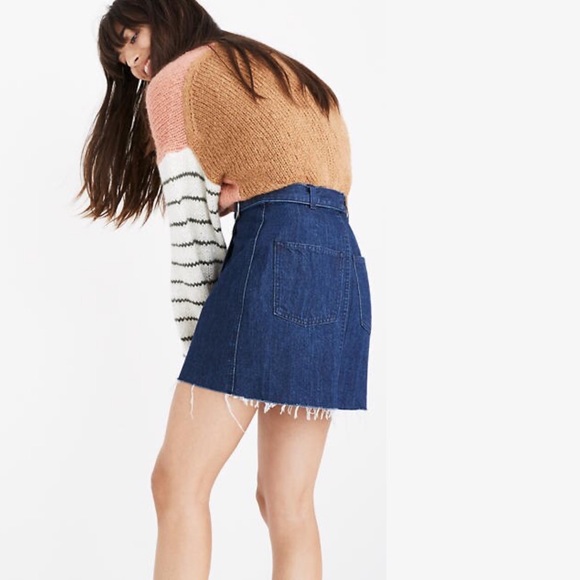 NEW Madewell Denim Raw-Hem Mini Wrap Skirt - Picture 3 of 6